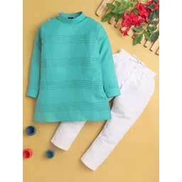 BAESD Boys Pin Tucks Mandarin Collar Cotton Silk Straight Kurta With Pyjamas-picture-28