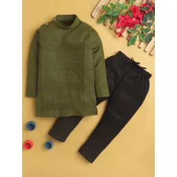 BAESD Boys Pin Tucks Mandarin Collar Cotton Silk Straight Kurta With Pyjamas-picture-29