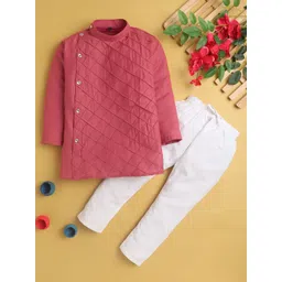 BAESD Boys Pin Tucks Mandarin Collar Cotton Silk Straight Kurta With Pyjamas-picture-30