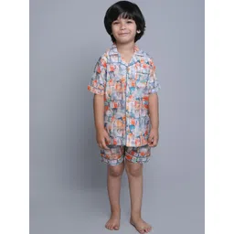 BAESD Boys Printed Pure Cotton Shirt Collar Neck Shirt With Flared Shorts-picture-19