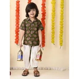 BAESD Boys Quirky Printed Shirt Collar Short Sleeves Pure Cotton Shirt & Dhoti Pant-picture-24