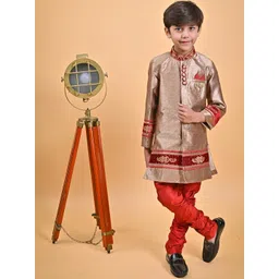 BAESD Boys Self Design Mandarin Collar Sherwani-picture-31