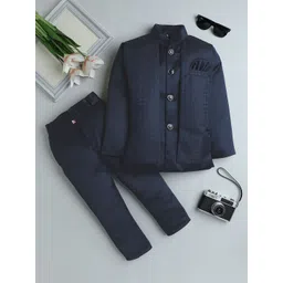 BAESD Boys Self Design Single-Breasted Mandarin Collar Double Vent 2-Piece Suit-picture-56