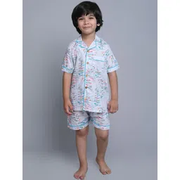 BAESD Boys Tropical Printed Cuban Collar Pure Cotton Shirt With Shorts-picture-18