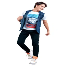 BAESD Boys Typography Printed Round Neck Short Sleeves Cotton T-shirt With Blazer-picture-35