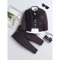 BAESD Boys Vine Motifs Jacquard Notched Lapel Single Breasted Three-Piece Suit With Bow-picture-51