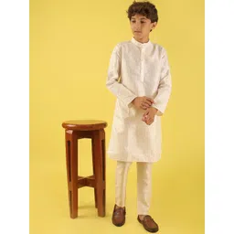 BAESD Boys Woven Design Mandarin Collar Mirror Work Kurta With Pyjamas-picture-36