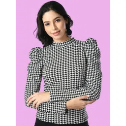 BAESD Checked Puff Sleeve Fitted Top-picture-42