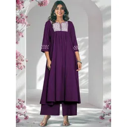 BAESD Ethnic Motifs Embroidered Notch Neck Pleated Thread Work Kurta With Palazzos-picture-31