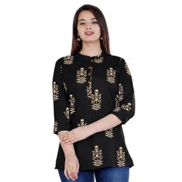 BAESD Ethnic Motifs Printed Mandarin Collar Cotton Top-picture-10