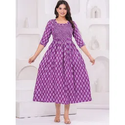 BAESD Ethnic Motifs Printed Maternity Cotton Fit and Flare Midi Dress image 1