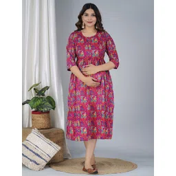 BAESD Ethnic Motifs Printed Maternity Fit & Flare Midi Ethnic Dress-picture-15