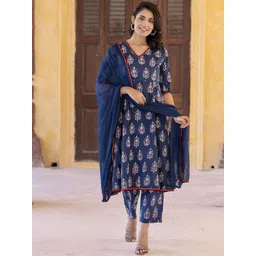 BAESD Ethnic Motifs Printed Regular Pure Cotton Anarkali Kurta with Trousers & Dupatta-picture-29