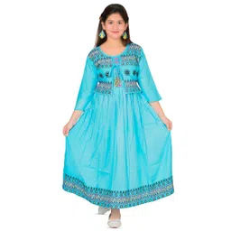 BAESD Ethnic Motifs Printed Tie-Up Neck Flared Maxi Dress-picture-13