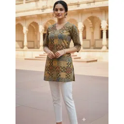 BAESD Ethnic Motifs Printed V-Neck Pure Cotton Kurti-picture-38