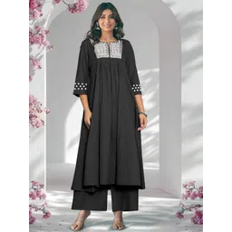 BAESD Ethnic Motifs Yoke Design Empire Notch Neck Thread Work A-Line Kurta With Palazzos-picture-10