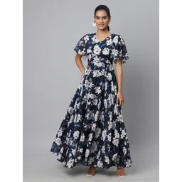 BAESD Floral Print Flared Sleeve Georgette A-Line Midi Dress-picture-13