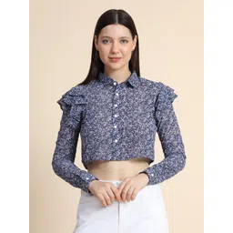 BAESD Floral Print Georgette Shirt Style Crop Top-picture-33