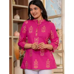BAESD Floral Print Mandarin Collar Cotton Top-picture-10