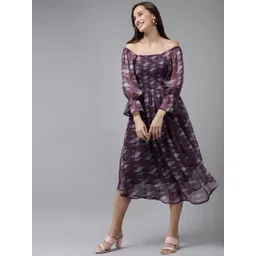 BAESD Floral Print Off-Shoulder Bell Sleeve Fit & Flare Midi Dress-picture-12