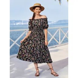 BAESD Floral Print Off-Shoulder Fit & Flare Midi Dress-picture-14