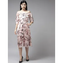 BAESD Floral Print Off-Shoulder Georgette A-Line Midi Dress-picture-17