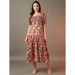 BAESD Floral Print Puff Sleeve Georgette A-Line Midi Dress image 1