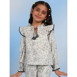 BAESD Floral Print Tie-Up Neck Bell Sleeve Cotton Top-picture-15