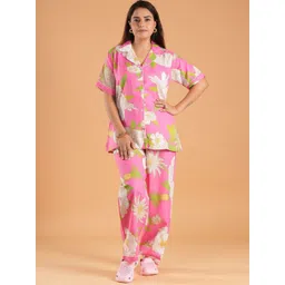 BAESD Floral Printed Cotton Collar Neck Shirt With Trousers Co-Ords-picture-38