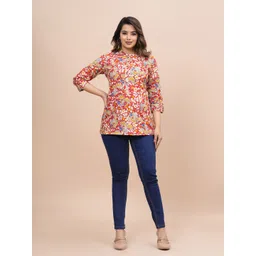 BAESD Floral Printed Mandarin Collar Cotton Opaque Casual Top-picture-23