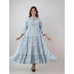 BAESD Floral Printed Mandarin Collar Gathered Tiered Fit & Flare Maxi Ethnic Dress-picture-26