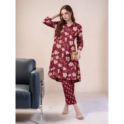 BAESD Floral Printed Pure Cotton Shirt Collar Tunic With Trouser-picture-35