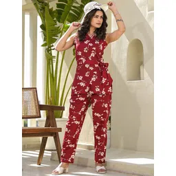 BAESD Floral Printed Pure Cotton Top & Trousers With Belt Co-ords-picture-30