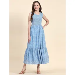 BAESD Floral Printed Round Neck Georgette Maxi Midi Dress image 1