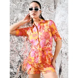 BAESD Floral Printed Shirt Collar Playsuit image 1