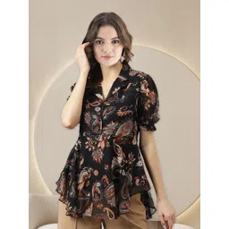 BAESD Floral Printed Shirt Collar Puff Sleeve Shirt Style Top-picture-14