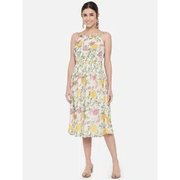 BAESD Floral Printed Shoulder Straps Georgette Fit & Flare Midi Dress-picture-13
