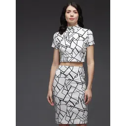 BAESD Geometric Printed High Neck Top with Skirts-picture-40