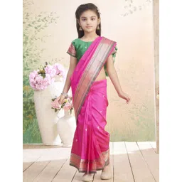 BAESD Girls Abstract Woven Design Zari Pure Silk Block Print Saree-picture-19