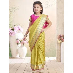 BAESD Girls Abstract Woven Design Zari Pure Silk Block Print Saree-picture-37