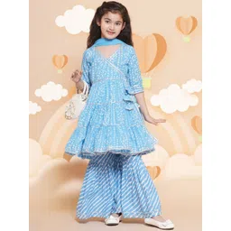 BAESD Girls Bandhani Printed Angrakha Pure Cotton Kurta with Sharara & With Dupatta-picture-36