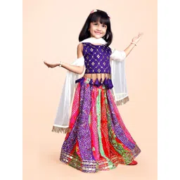BAESD Girls Bandhani Printed Mirror Work Ready to Wear Lehenga & Blouse With Dupatta-picture-33
