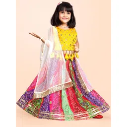 BAESD Girls Bandhani Printed Mirror Work Ready to Wear Lehenga & Blouse With Dupatta-picture-37