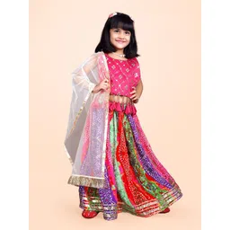 BAESD Girls Bandhani Printed Mirror Work Ready to Wear Lehenga & Blouse With Dupatta-picture-30