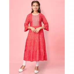 BAESD Girls Bandhani Printed Regular Sequinned Pure Cotton Kurta-picture-21