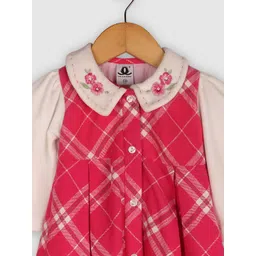 BAESD Girls Checked embroidered Peter Pan Collar Cotton Fit & Flare Knee Length Frock-picture-40