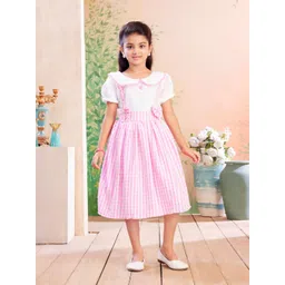 BAESD Girl's Checked Peter Pan Collar Bow Detailing Dress-picture-51