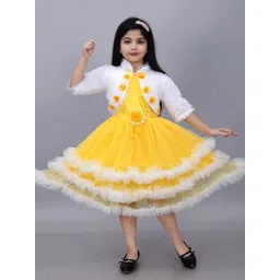 BAESD Girls Colourblocked Woollen Net Fit & Flare Midi Dress with Jacket-picture-53