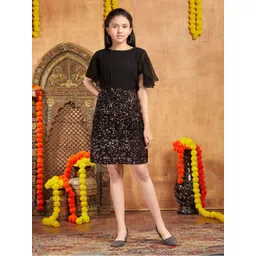 BAESD Girls Embellished Cape Sleeves A-Line Dress-picture-10