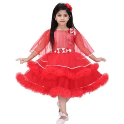 BAESD Girls Embellished Round Neck Flared Sleeve Layered Net Fit & Flare Dress-picture-10